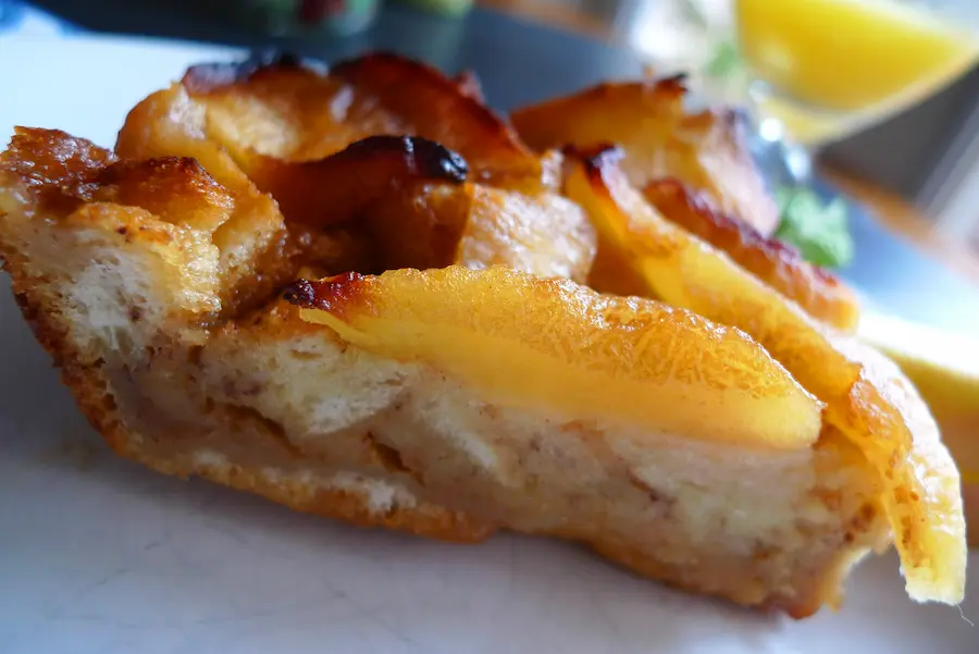 A slice of Apple Caramel French Toast.