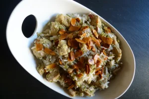 Chicken Biriyani in a white bowl