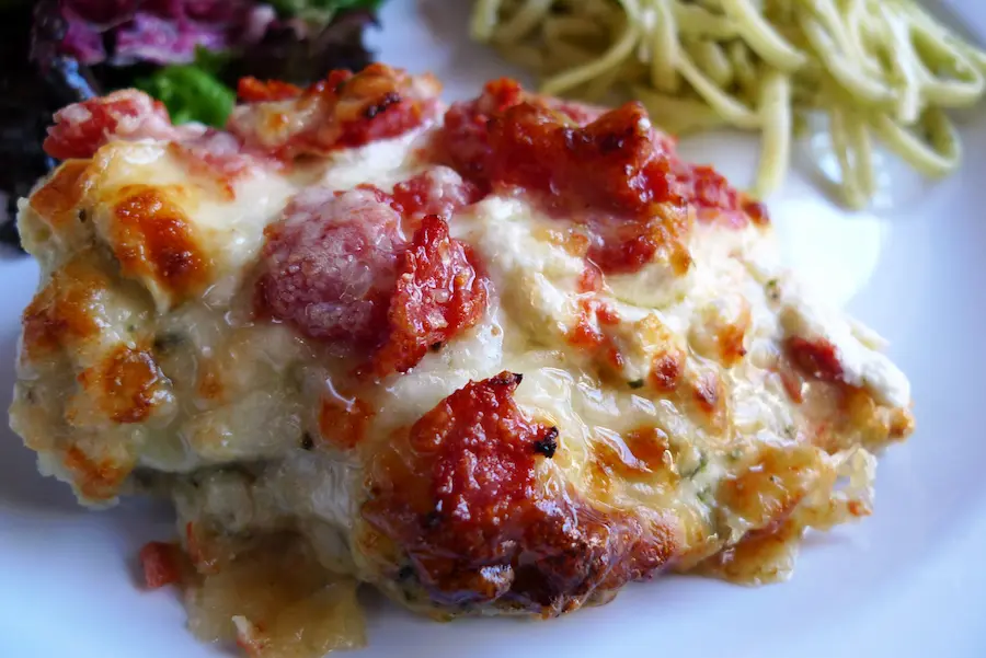 Close up of Pesto Bruschetta Chicken.